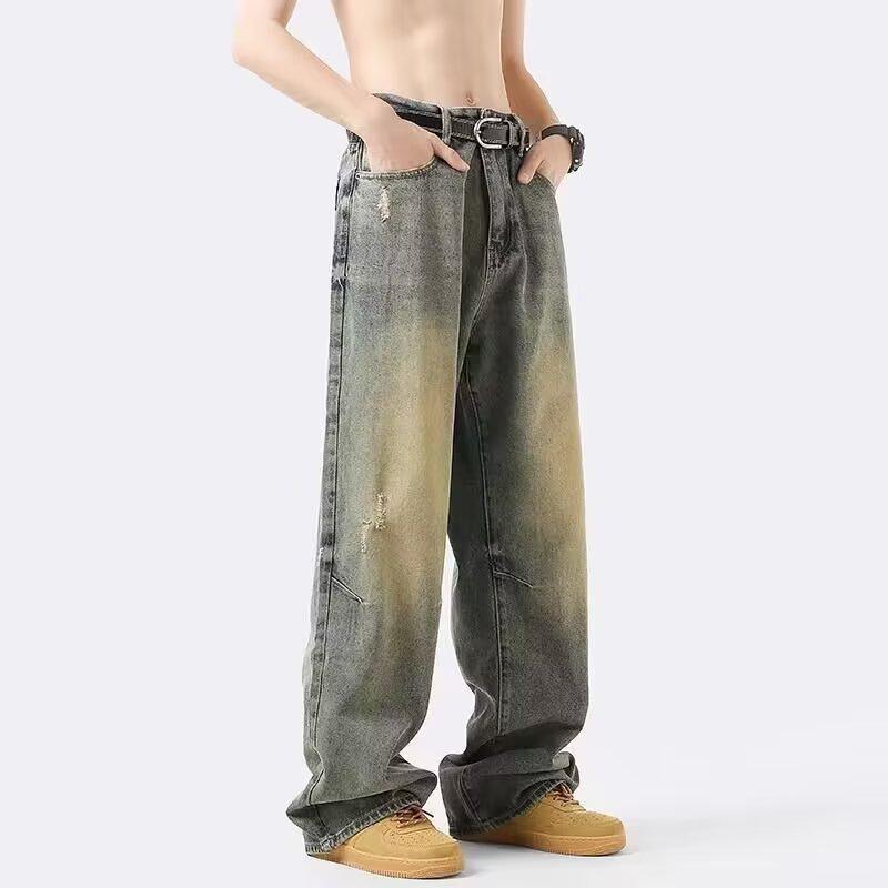 

Мужские потертые джинсы с широкими штанинами в стиле ретро | Летние свободные прямые брюки в уличном стиле XL