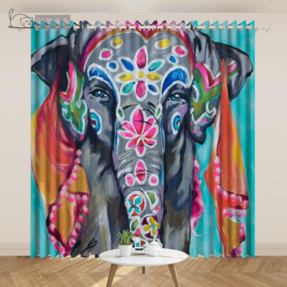 

2 шт экзотическая индийская Юго-восточная Азия стиль масляной живописи занавески благоприятный слон занавеска искусство гостиная спальня индивидуальные занавески (50Wx50H)x2(CM)&Grommet Top