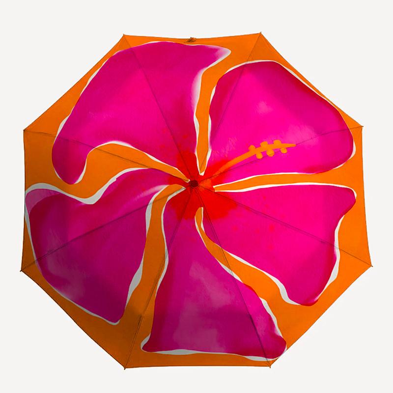 

Hibiscus Flower Design Automatic Opening/Closing Umbrella Portable Three Fold Design with 8 Bone Iron Frame,Perfect for Outdoor Use,Fest