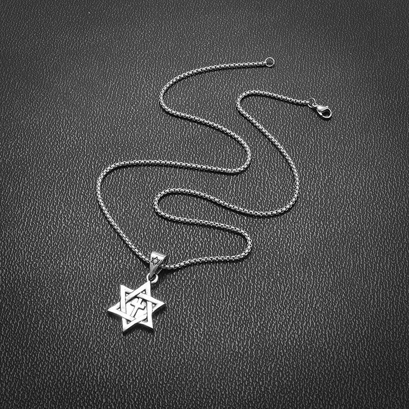 Retro Sechsspitziger Stern Kreuz Mode Schmuck Anhänger Halskette