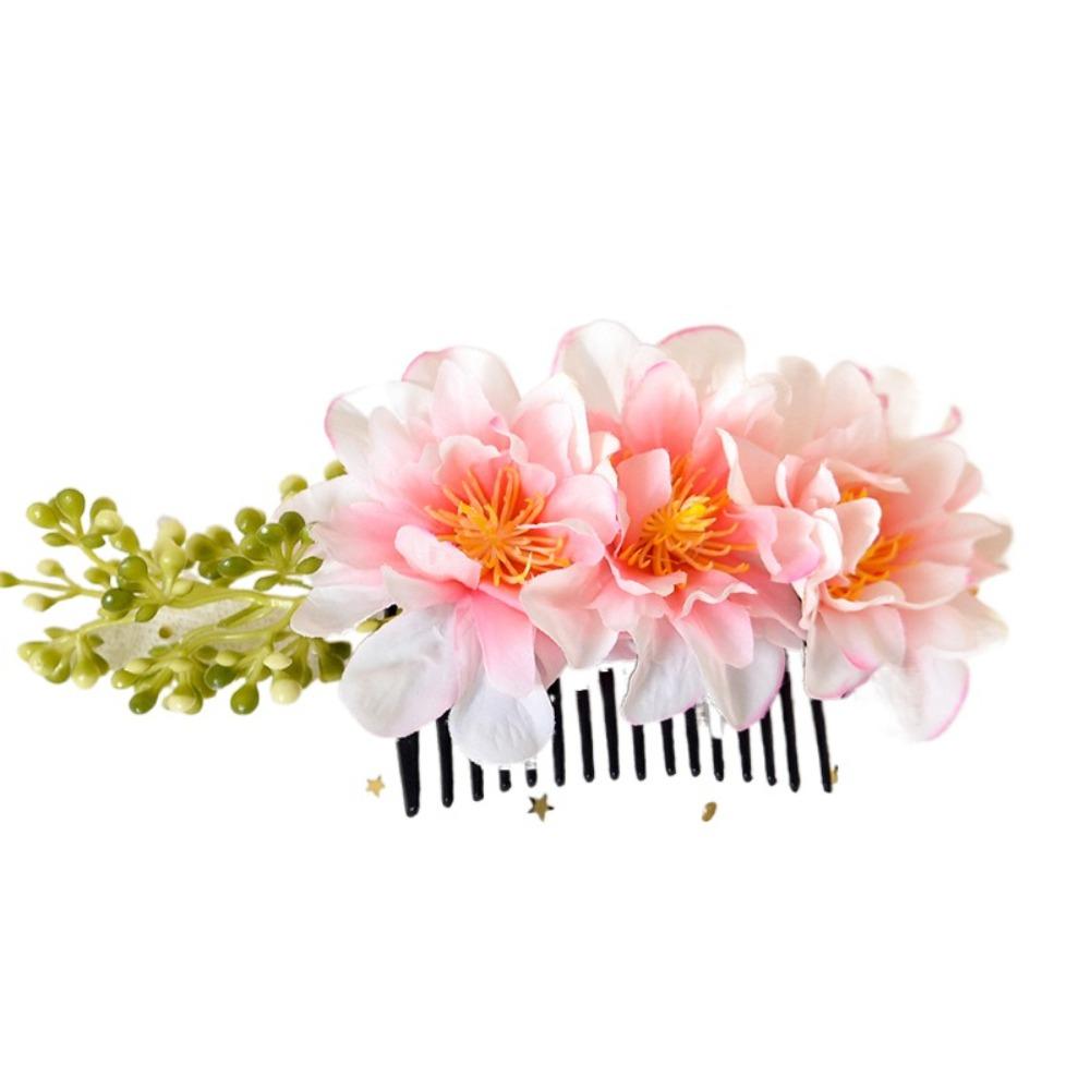 Multicolor Flower Hair Comb Cloth Thai Hair Comb Temperament Hair Accessories  performance clothing
