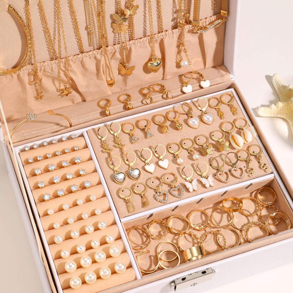 115-Piece Gold Atmospheric Ring Earring Set (European & American Design, No Box)