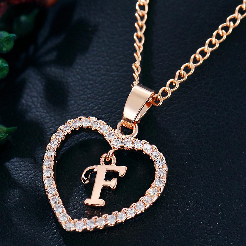 Heart Pendant Zircon Letter Necklace - 26 Letters Available