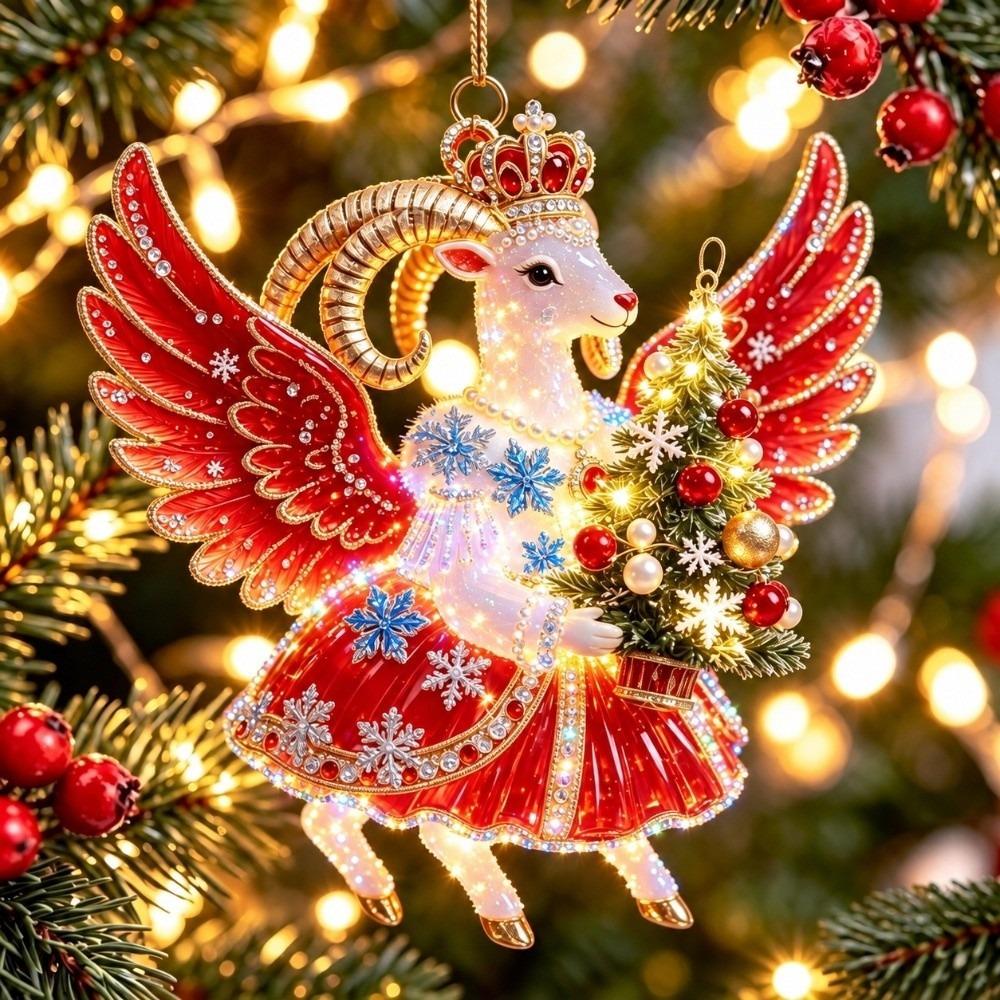 Lightweight Zodiac Sheep Ornament Flat Acrylic Lamb Hanging Decor Hanging Loop Christmas Tree Ornament