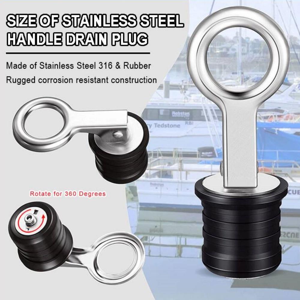 Snap-Handle Drain Plug – 316 Stainless Steel & Brass, Fits 3/4" 1" 1-1/4" Holes, Cam-Lock Marine Boat Drain Plug