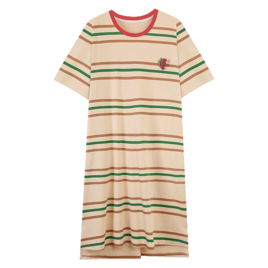 Camiciola da notte a righe a maniche corte di media lunghezza da donna, vestito estivo sottile taglie forti, indossabile anche come pigiama da esterno