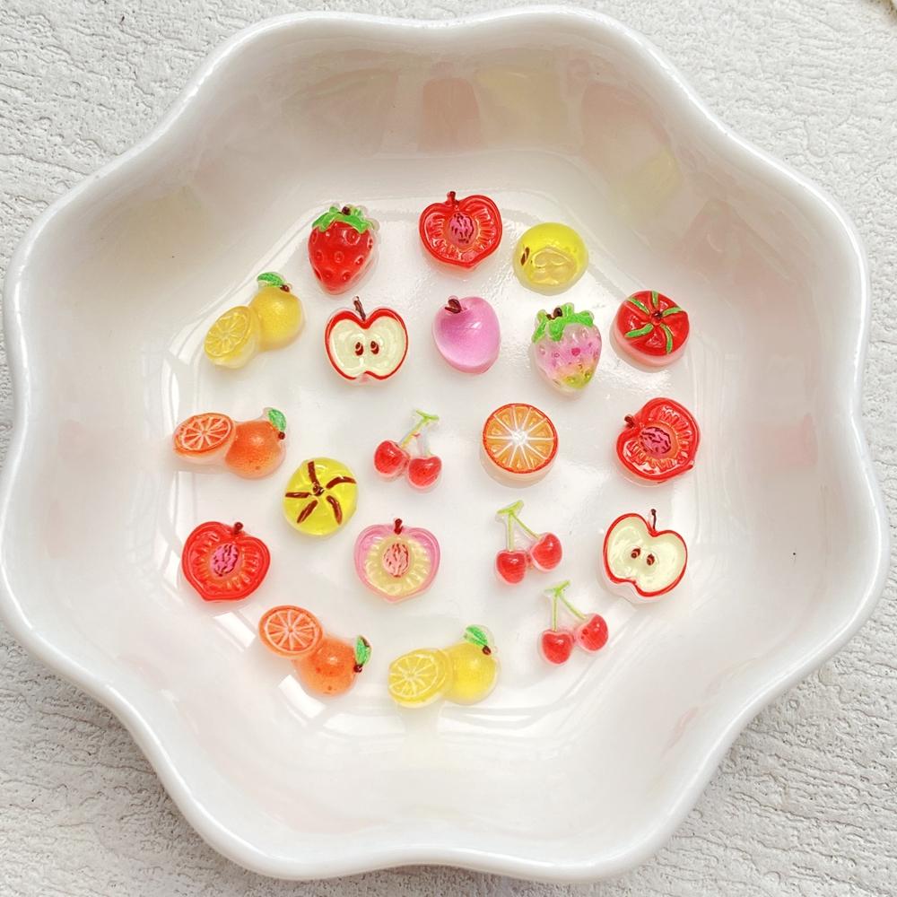 50pcs Resin Colorful Shining Apples, Cherries, Strawberries Fruit Nail Art Flat back Rhinestone Scrapbook DIY Jewelry Crafts