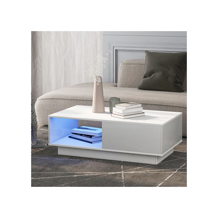 Couchtisch - MUVOE - Rechteckig weiß - LED-Beleuchtung - 15 Farben - 95 x 55 x 32 cm