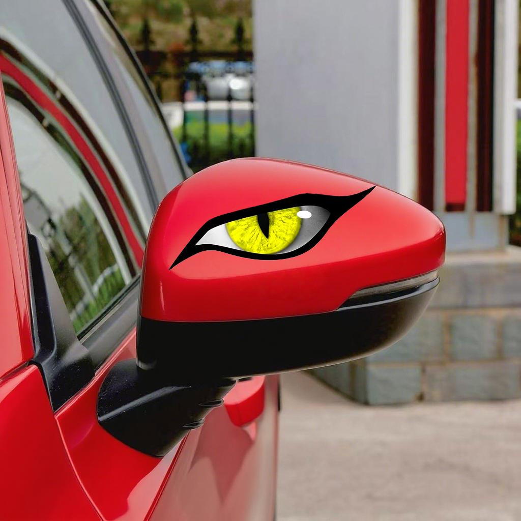 Car Sticker 3D Glossy Yellow Eye Car Sticker - For Rearview Side Mirror, Eye-catching Animal Eye Design Decal