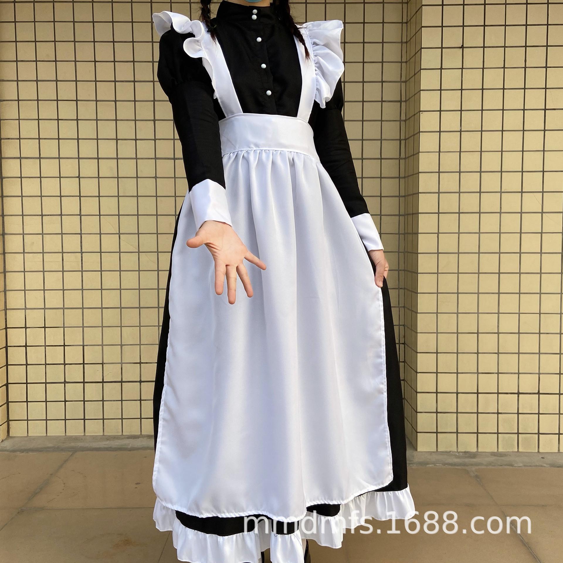 Аниме черно-белый костюм горничной готический стиль длинный женский костюм костюм горничной босса косплей S