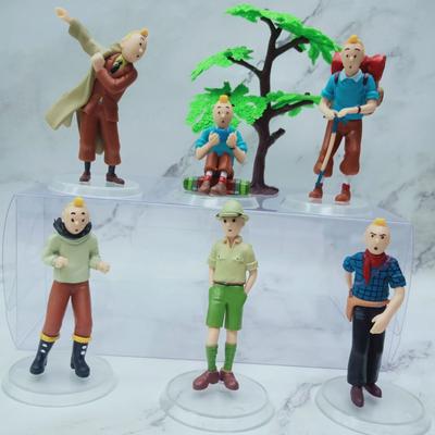 6 Stück Cartoon Anime Tim und Struppi Actionfiguren Niedliche Comic Tim Struppi Haddock Dupont PVC Spielzeug Geschenke für Kinder