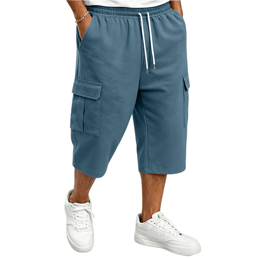 Men's Casual Drawstring Cargo Shorts 7/8 Length for Summer Everyday Wear