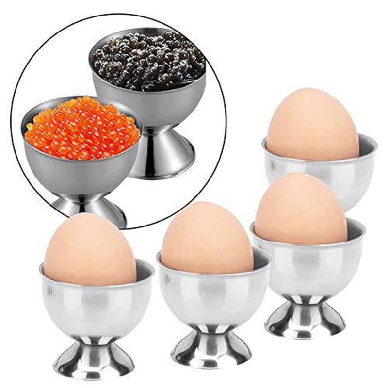 4Pcs Stainless Steel Egg Cups Egg Holders Egg Tray Kitchen Gadgets Tools for Hard Boiled Eggs, Silver