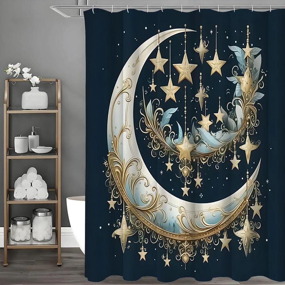 Moon Pendant Shower Curtain, Bathroom Decorative Shower Curtain, Waterproof Shower Curtain with Hooks