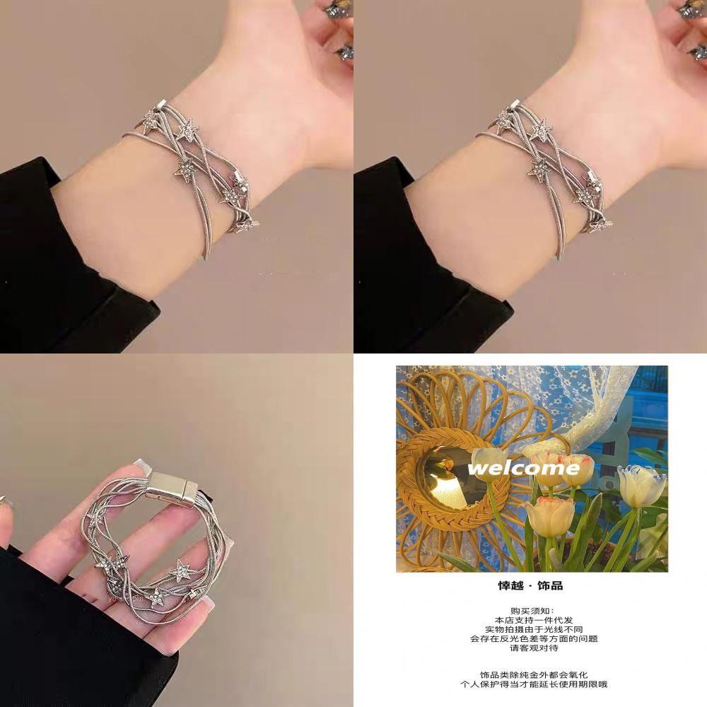 Trendy Sweet Cool Geometric Star Charm Layered Alloy Bracelet For Women 2024 Summer