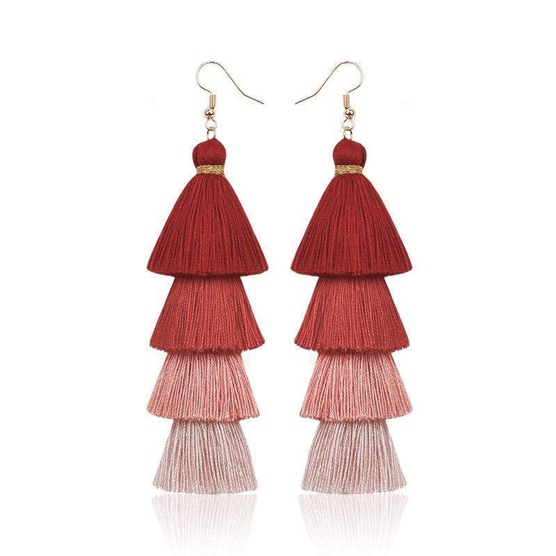 Boho Ethnic 4 Layered Tassel Drop Earrings For Women Long Fringe Statement Dangle Earring Female Bohemian Jewelry Gift