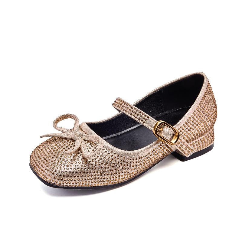 2026 new little girl leather shoes with dress soft sole children's crystal shoes single shoes