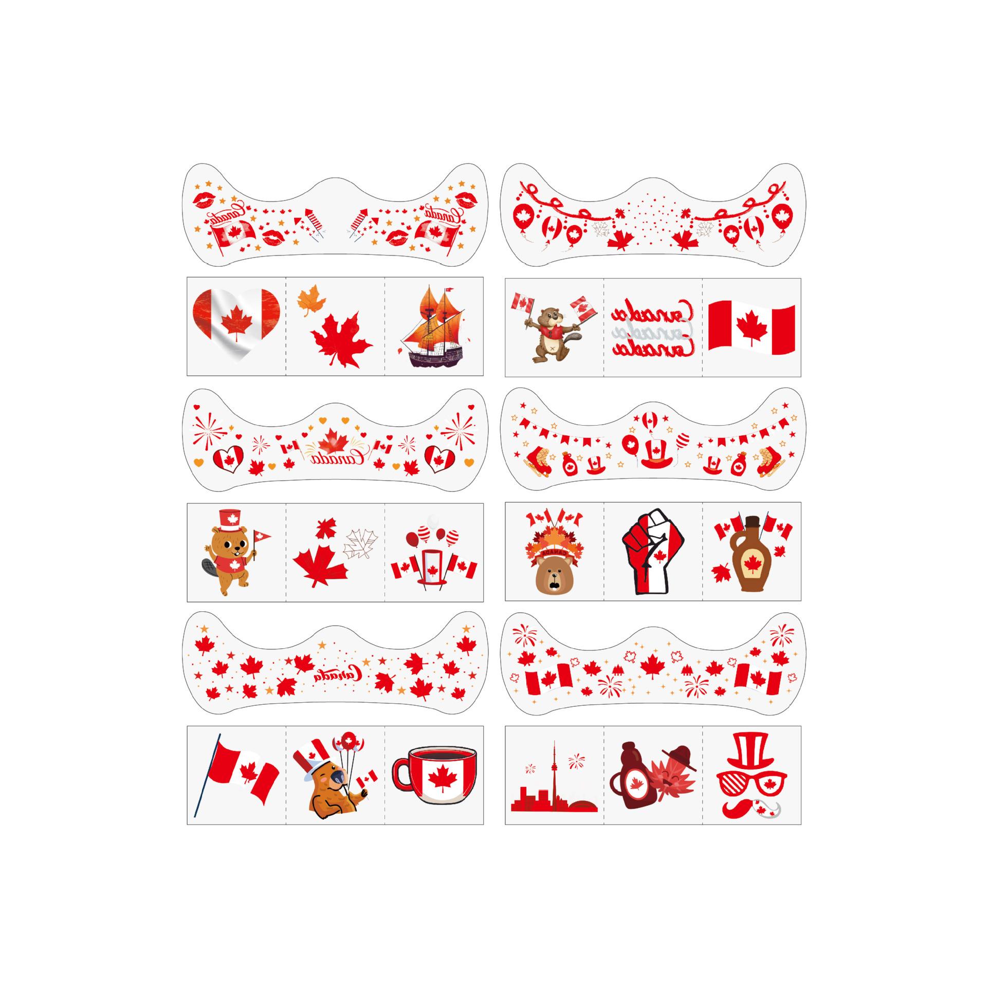 Canadian Flag Maple Leaf Tattoo Sticker Canadian Independence Day Maple Leaf Carnival Face Sticker 15*5cm (quantity: 6 for a set)