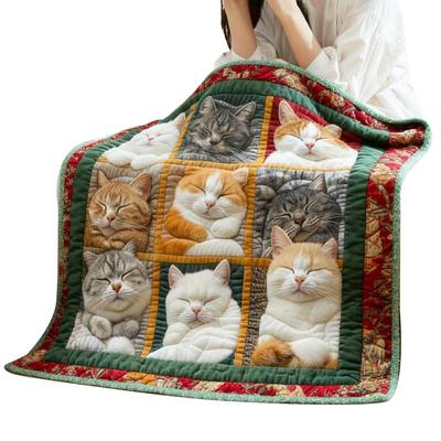 Adorable Warm Cat Print Pattern Throw Blanket Christmas Cat-theme Flannel Blanket For Sofa Couch Living Room Kitchen Bedroom