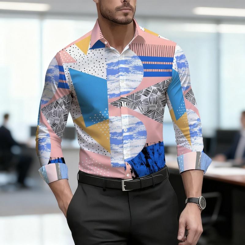 Men's Shirt Spring and Autumn New Style Men's Abstract Printed Long Sleeved Shirt Business Casual Slim Fit High-quality Shirt