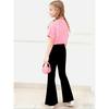 Girls' Casual Sports Short Sleeved and Flared Pants Set, Girls' Group Pattern Printed Fashionable Girls' Sportswear