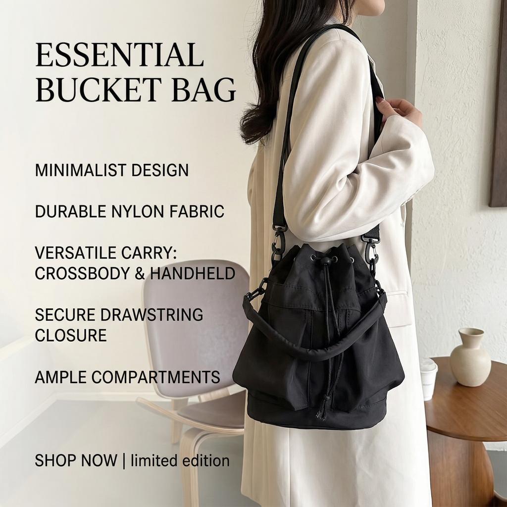 Women's Versatile Fashi Casual Bucket Bag, Large Capacity Oxford Cloth Drawstring Shoulder & Crossbody Bag