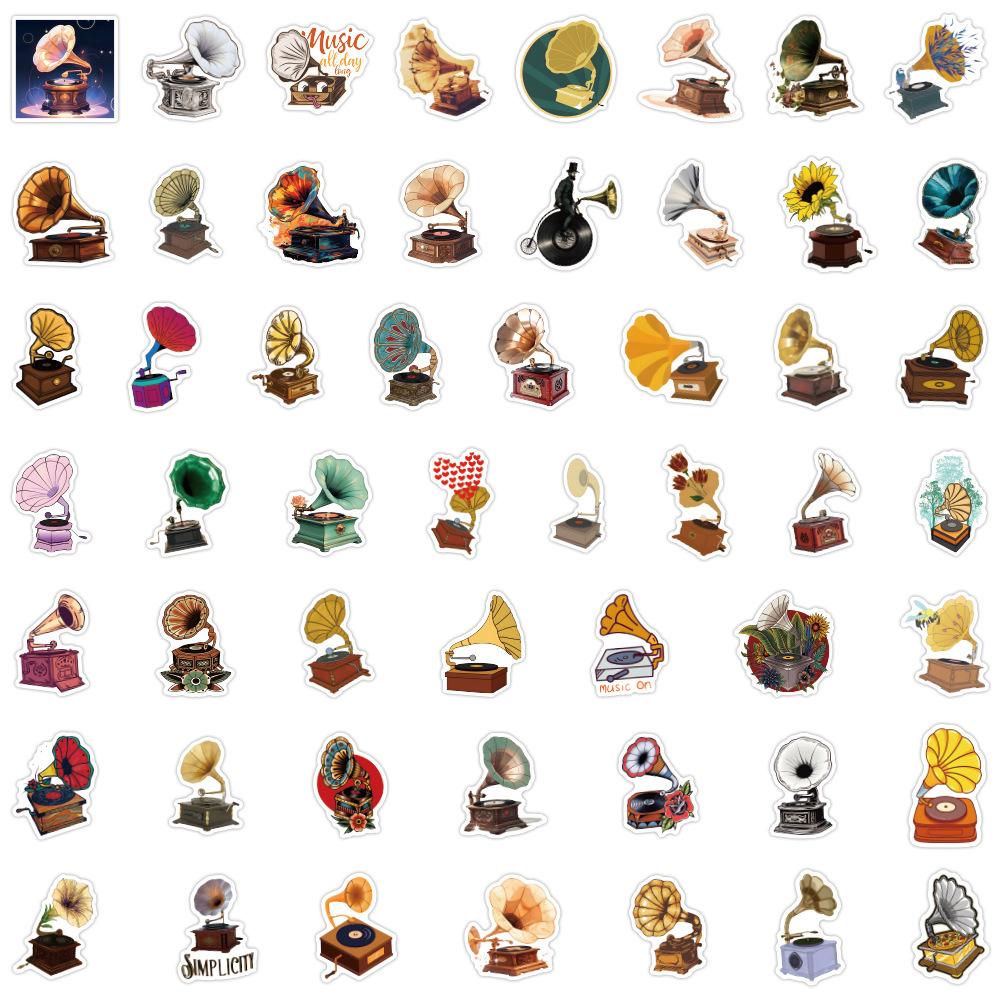 50 Cartoon Phonograph Graffiti Stickers Decorative Notebook Suitcase Guitar DIY Stickers