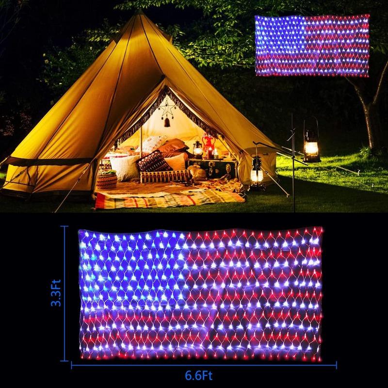 Solar-Girlande mit Flaggen, wasserdichte LED-Solar-Netzleuchten für Hof, Garten, Terrasse, Weihnachtsfest, patriotische Außendekoration