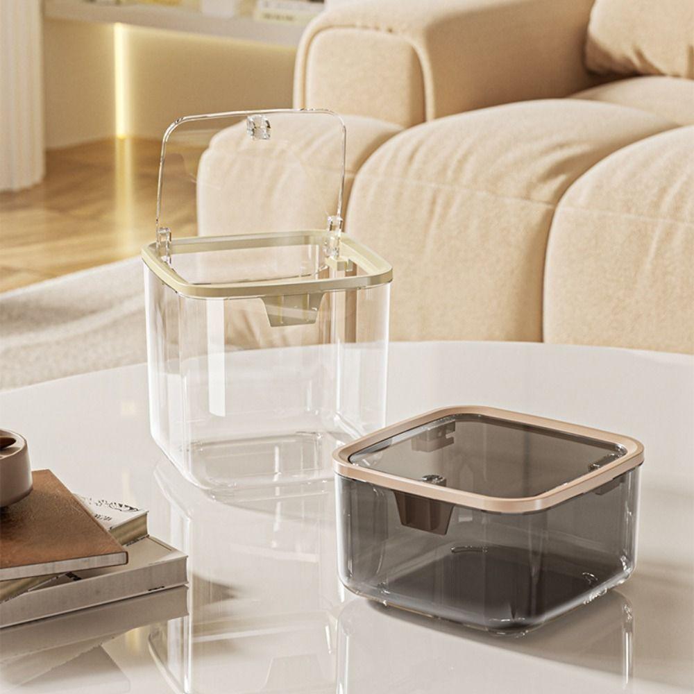 

Press Type Desk Storage Box Transparent Sundries Paper Basket Rubbish Storage Bin Bedroom