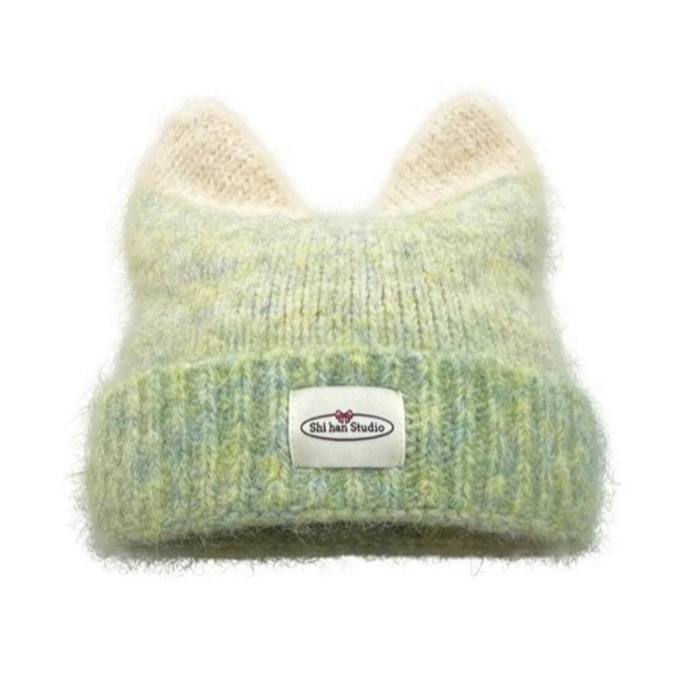 New Gradual Change Color Knitted Hat Yarn Warm Winter Hat Cat Ears Shape Cute Beanie Hat Women