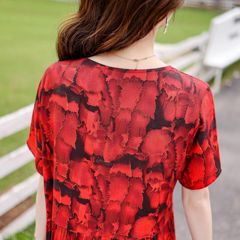 Vintage Print Lange Jurken voor Vrouwen Plus Size Korte Mouw Casual Zomerjurk Elegante Middelbare Leeftijd Dameskleding