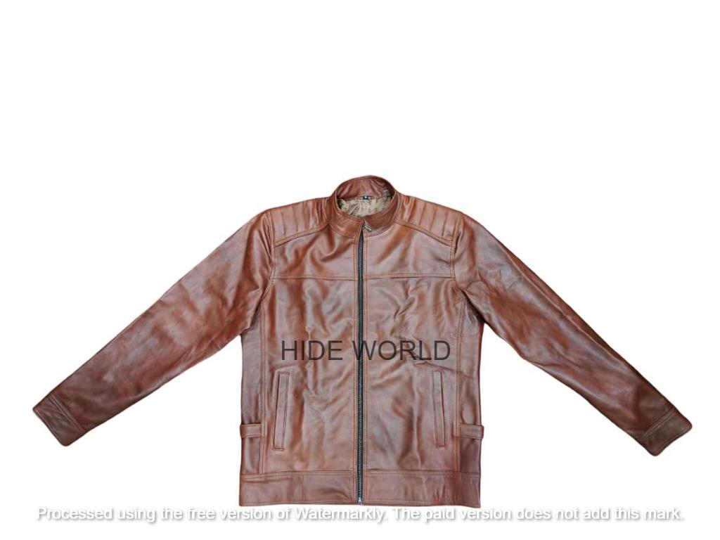 Äkta Lammskinn Herrläderjacka BRUN Handgjord Stilfull Biker Motorcykel