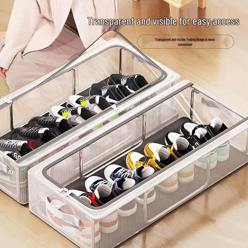 Foldable Transparent Under-Bed Shoe Storage Box - Moisture & Mildew-Proof, No Installation Needed