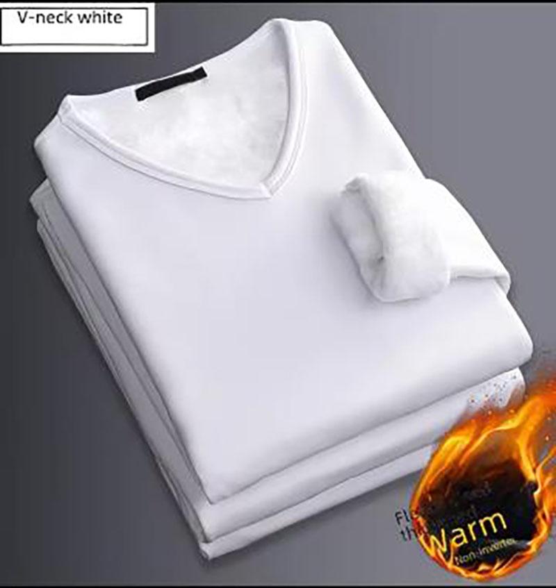 Lenjerie termică de iarnă pentru bărbați, fleece, îngroșată, caldă, cămașă de bază cu decolteu în V, mărime mare