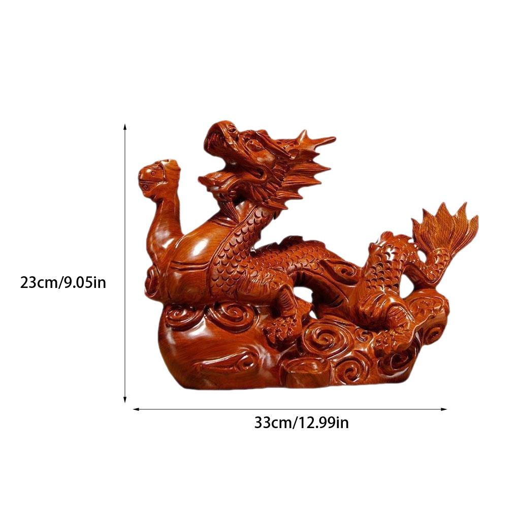 Wooden Chinese Fengshui Dragon Figurine Statue Auspicious Decoration For Festival Flavor