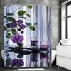 Zen Spa Léčivý Černý Kámen a Wisteria Sprchový Závěs, Koupelnový Dekorativní Sprchový Závěs, Vodotěsný Sprchový Závěs s Háčky