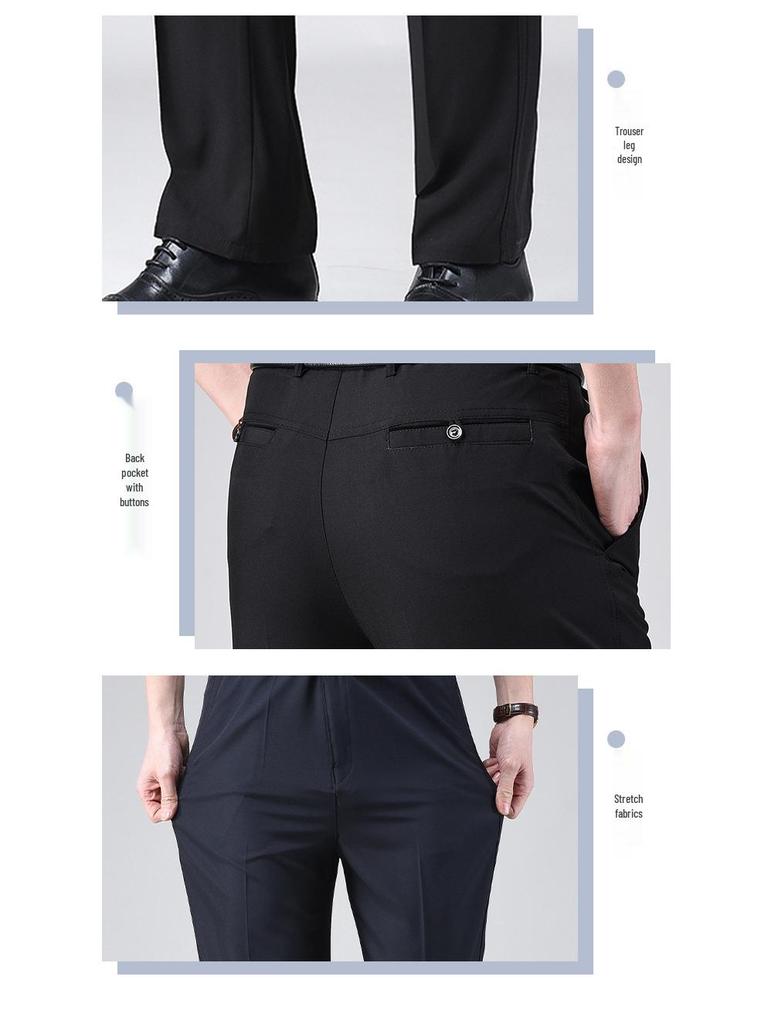 Men's Summer Lightweight High-Waisted Business Trousers for Middle-Aged & Elderly – Loose, Casual, Non-Iron, Formal Pants
