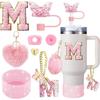8 Pezzi Accessori per Tazza per Stanley Cup 30oz 40oz Include Coperchio Tappo Cannuccia a Farfalla Piedino in Silicone Maniglia Ciondolo Adesivo con Iniziali