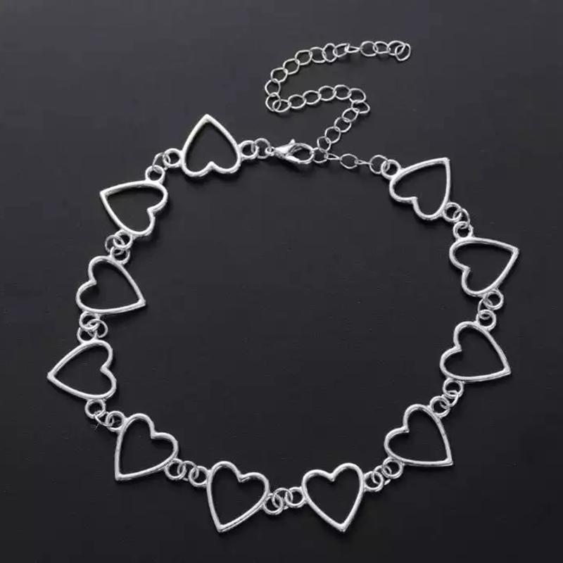 Indie Goth Metal Hollow Connection Heart Neck Chains Choker Necklaces for Women Egirl Cosplay Aesthetic Accessories Jewelry