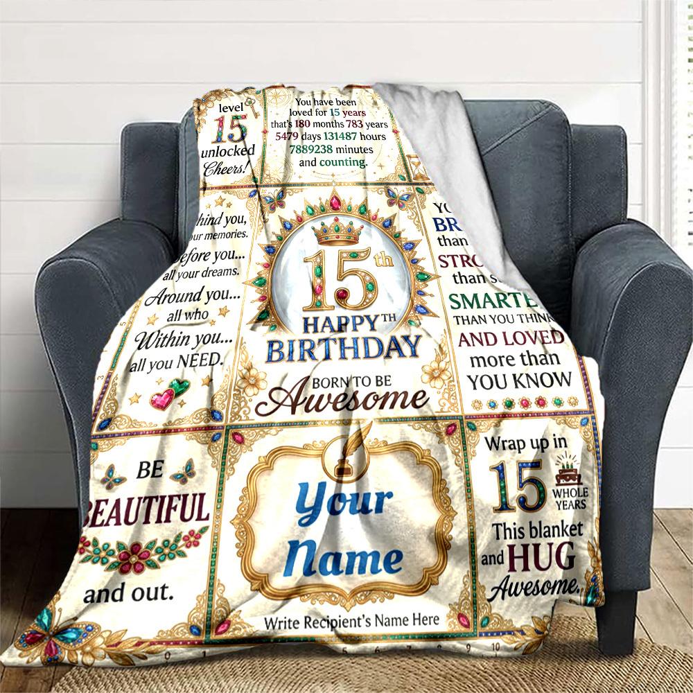 15Th Birthday Celebration Customize Your Name Blanket Warm Comfortable And Soft Blankets Are Suitable For Home Lunch Break Blanket Office Sofa Sofa