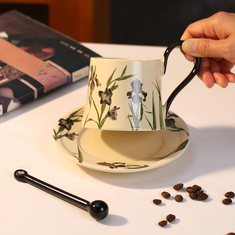 Iris premium retro set ceramic coffee cup saucer high value cup exquisite souvenir afternoon tea water cup