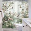 Cortina de Ducha Floral con Pájaros Vintage, Estampado de Peonías Estilo Asiático, Poliéster Impermeable Decoración de Baño