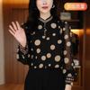 Chiffon Pünktchen Oberteil Herbstmode Neu Damen Temperament Stehkragen Mama Langarmhemd