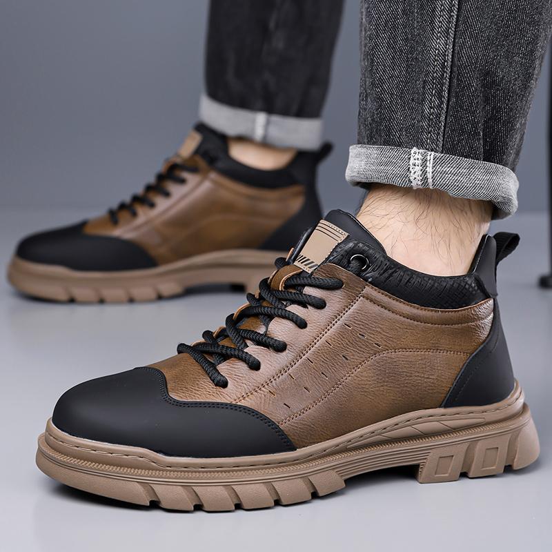2026 Fashion Men's Warm Winter Boots Genuine Leather Upper with Thick Furry Lining & Anti-Slip Sole for Cold Weather Activities