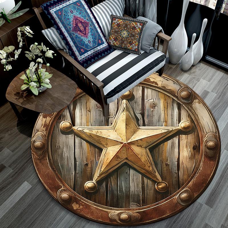 Star Emblem Round Area Rug,Carpet Rug for Living Room Bedroom Sofa Playroom Decor,Non-slip Floor Mat