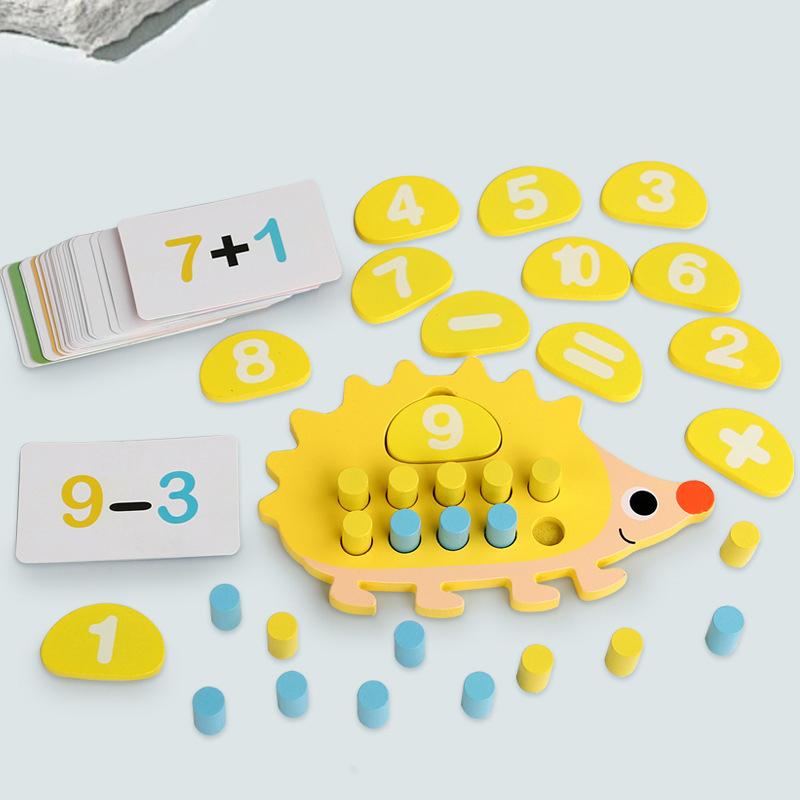 Children'S Wooden Hedgehog Ten Digit Counter Ten Grid Game Addition Subtraction Operation Math Toy Number Cognitive Teaching Aid