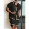 Men's New Hawaiian Short-Sleeved Shirt Shorts Set Summer Daily Travel Shirt Beach Casual Drawstring Shorts Jungle Print Set