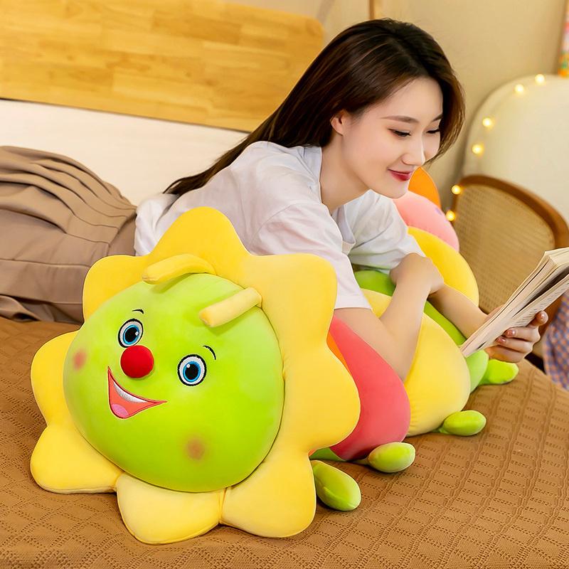 Cartoon Soft Long Strip Sun Flower Caterpillar Plush Stuffed Toy Doll Pillow Home Bed Sofa Decoration Baby Child Girlfriend Gift