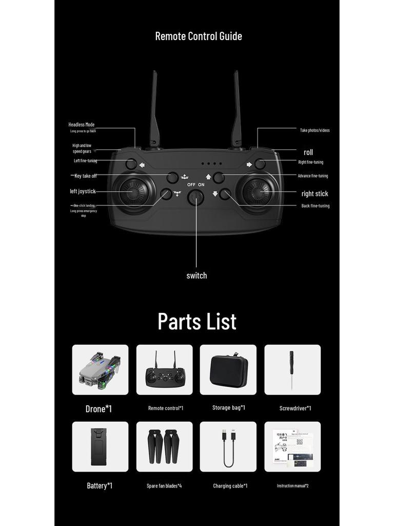 E99D Drop-Resistant Folding Drone Quadcopter with HD Aerial Photography and E88D Light Remote Control for Kids.
