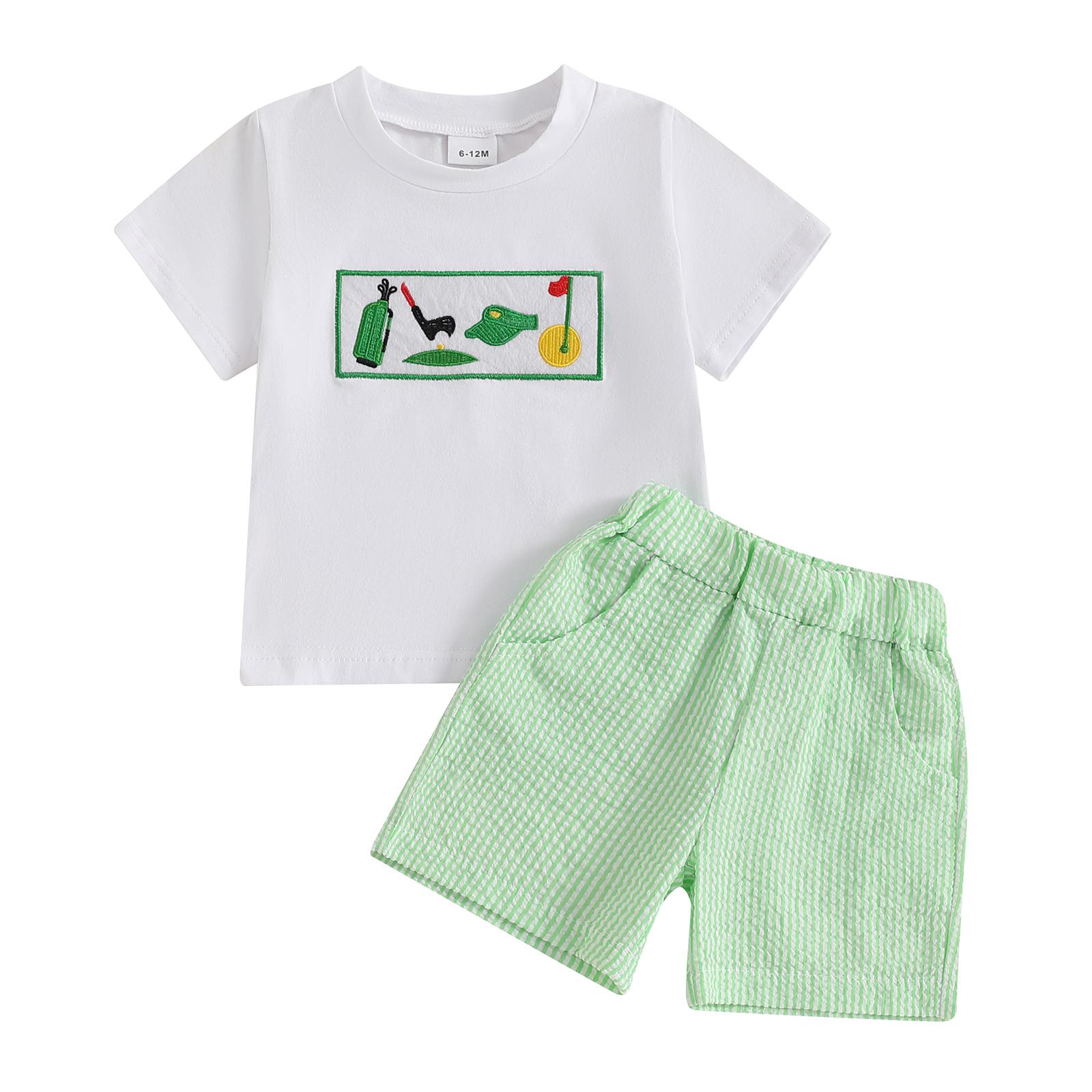 

Toddler Boys Shorts Set Golf Embroidered Short Sleeve Round Neck Tops Elastic Waistband Plaid Shorts 3-4 Years белый